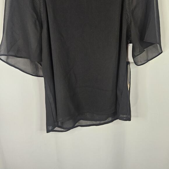 Halogen Top NWT Black Sheer Short Sleeve Crochet Trim Pullover Women's Size M - Picture 3 of 9